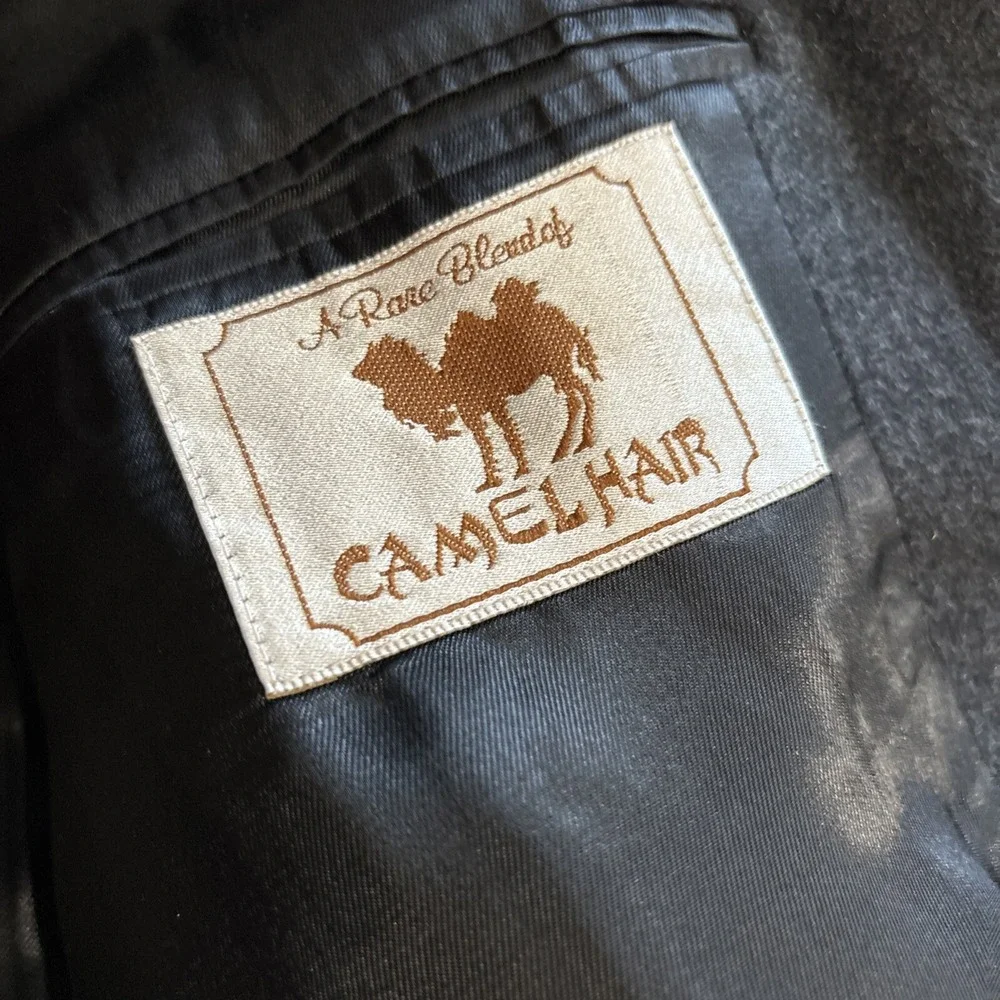 Vtg Men's Camel‎ Hair Blazer Jacket Two Button 42R Charcoal Grey Business Casual